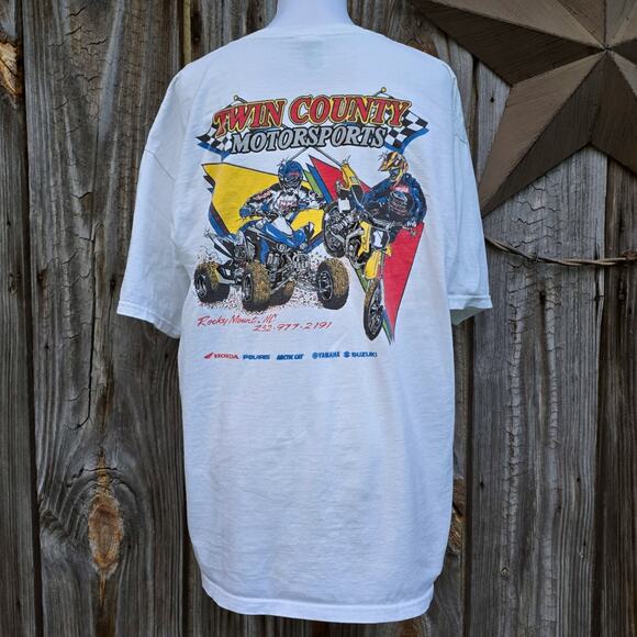ATV Quad Bike Tshirt Fruit Loom Lofteez Cotton Tee Size XL White Graphic Logo NC - Picture 1 of 9